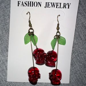 Cherry skull dangle earrings